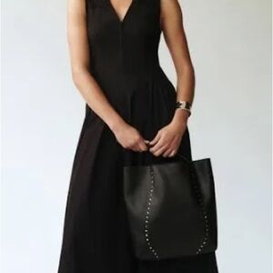KELLY & KATIE Silver Studded Faux Leather Bucket Tote Bag-Black-NWT